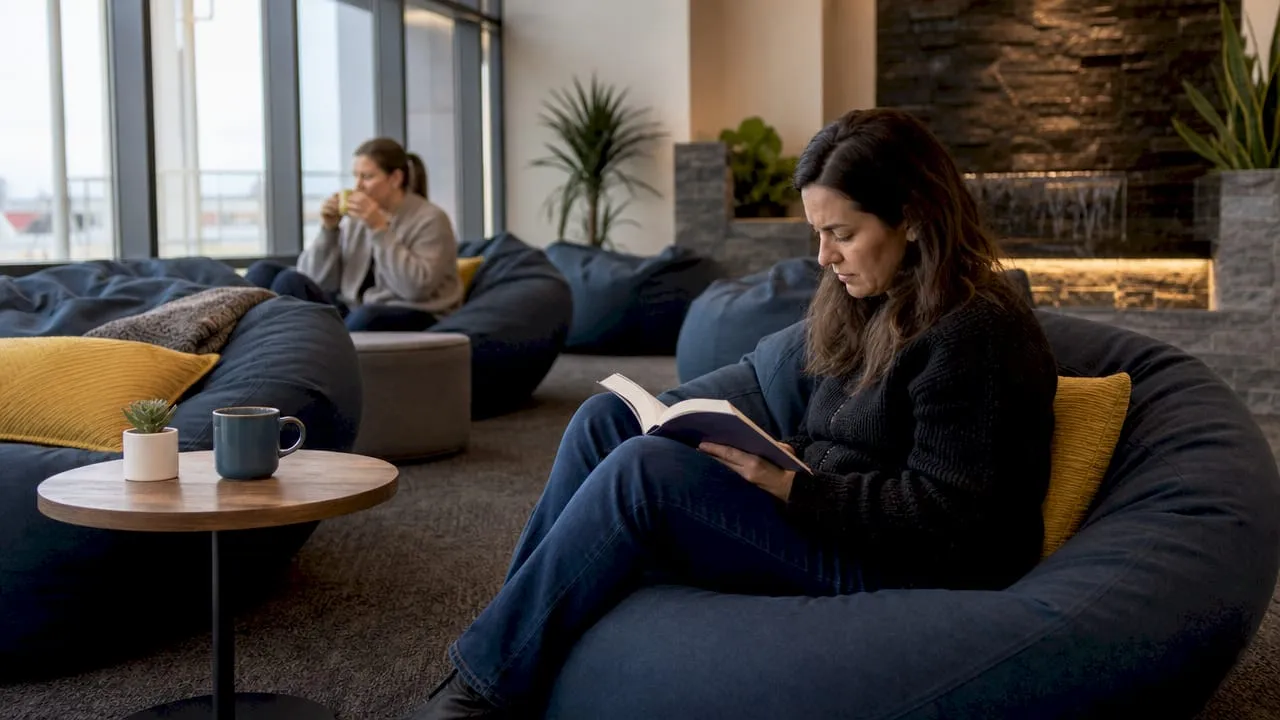 Quiet low-stimulus zone inside airport lounge